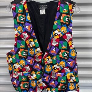 Vintage 1993 Warner Bros. Looney Tunes Silk Vest Single Breasted Oversized S/M